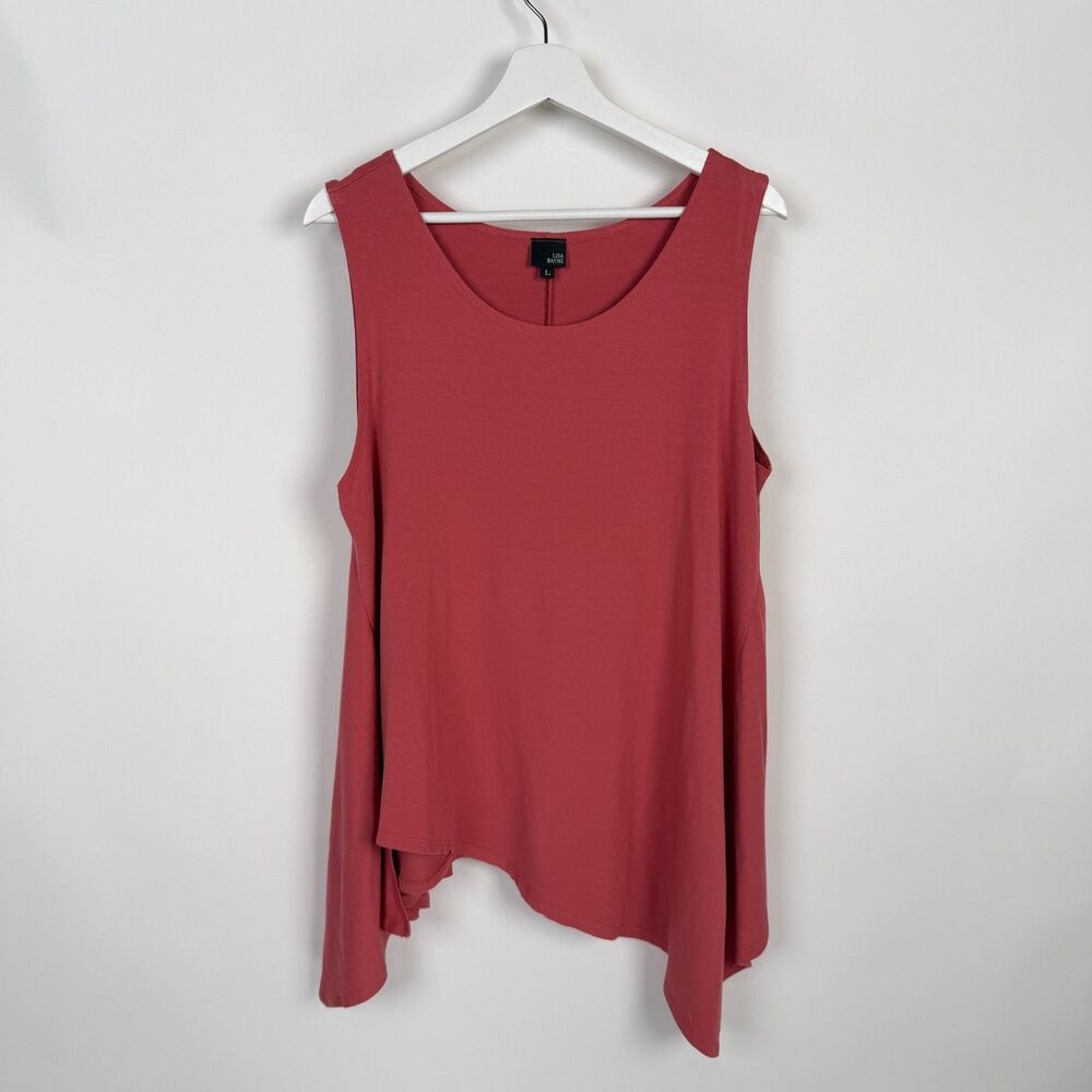 Lisa Bayne Tunic Tank Top Womens L Mauve Asymmetrical Hem Stretch Lagenlook Boho
